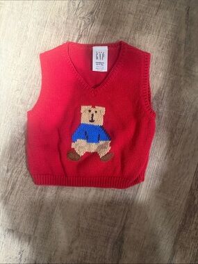 GAP Red Knit Vest with Bear Motif